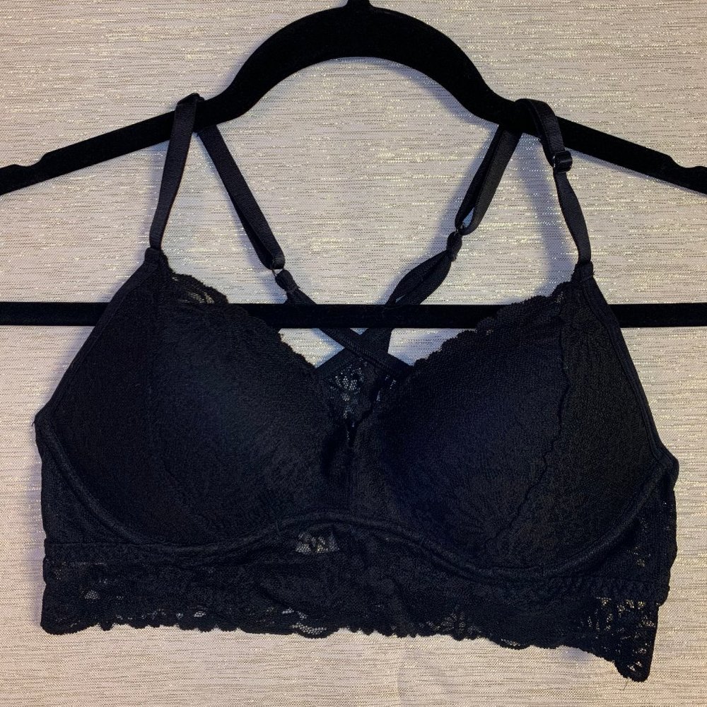 VS PINK Black Lace Razorback Bralette Sz S NWOT